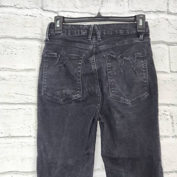 Good American Good Waist Crop Raw Hem Distressed Jeans Black Size 6 - Picture 6 of 11